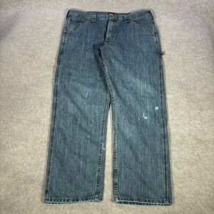 Lee Jeans Mens 38x30 Relaxed Straight Blue Denim Carpenter Distressed Baggy Work